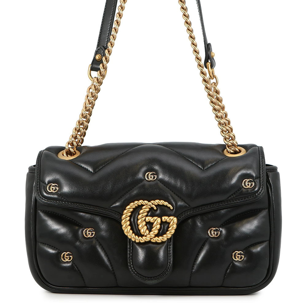 Gucci Chain Shoulder Bag GG Marmont Leather Black